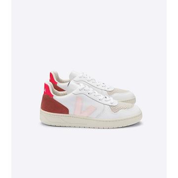 Veja V-10 LEATHER Women's Sneakers White/Red | NZ 639BEX